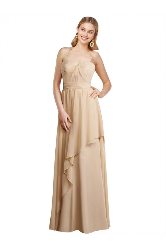 Shop Draped Long Chiffon A-Line Dress with Cascading Ruffles