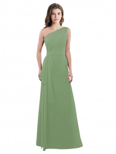 Shop One Shoulder Chiffon Bridesmaid Dress with Pleats and Side Slit