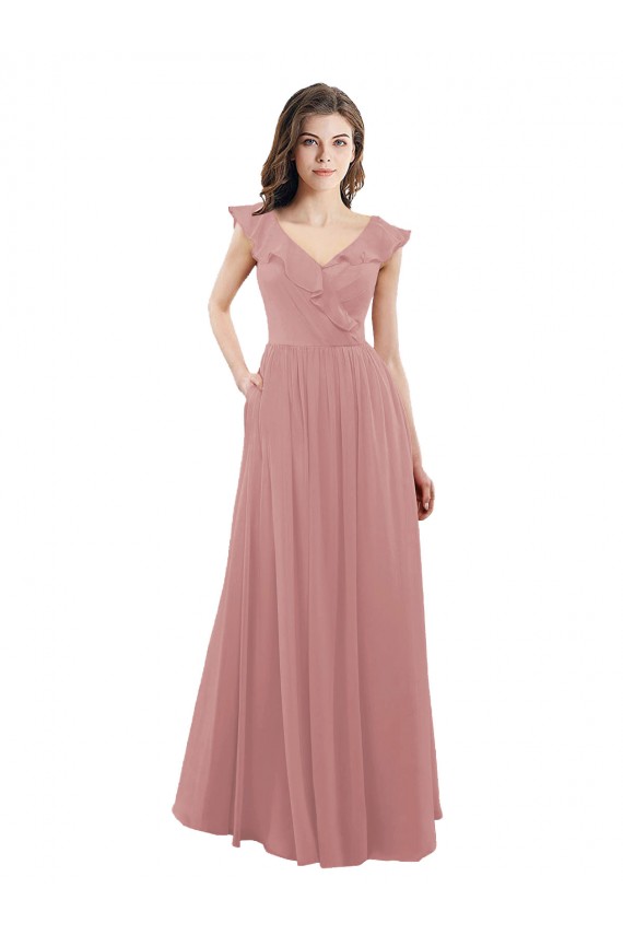 Shop Chiffon A-Line Bridesmaid Dress with V-Neck Wrap Bodice