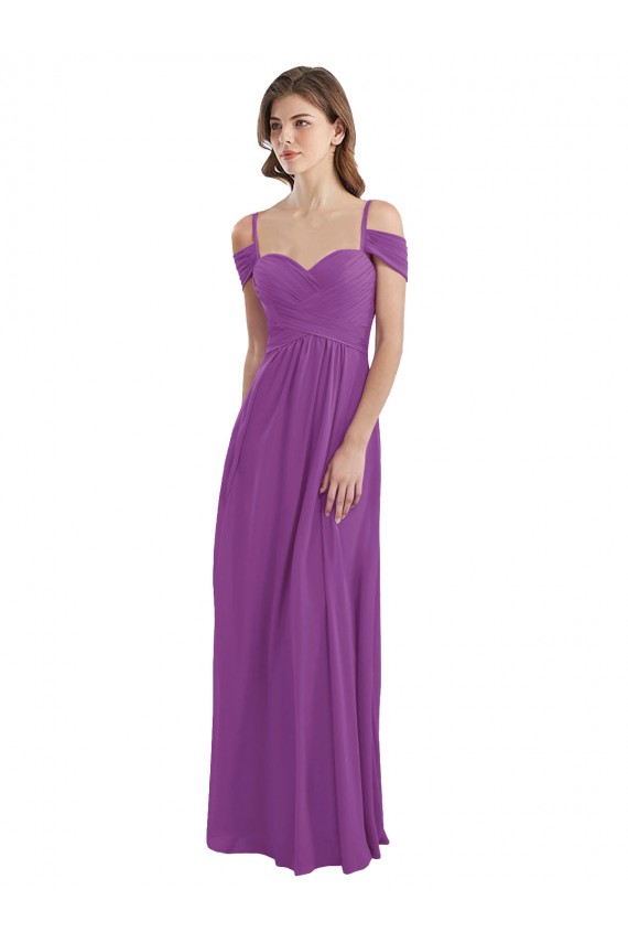 Shop Cold Shoulder Long Chiffon Bridesmaid Dress with Ruching Details
