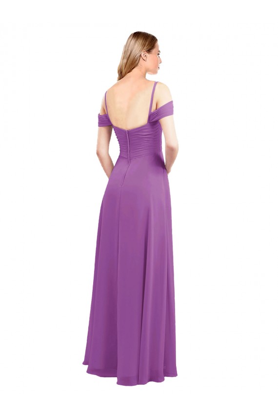 Shop Cold Shoulder Long Chiffon Bridesmaid Dress with Ruching Details