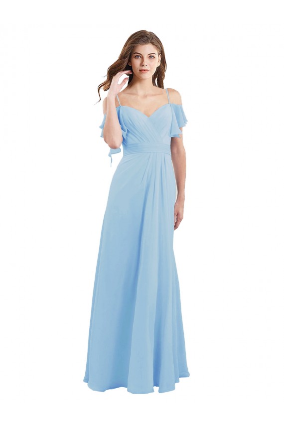 Shop Cold Shoulde Chiffon Bridesmaid Dress with Wrap Bodice