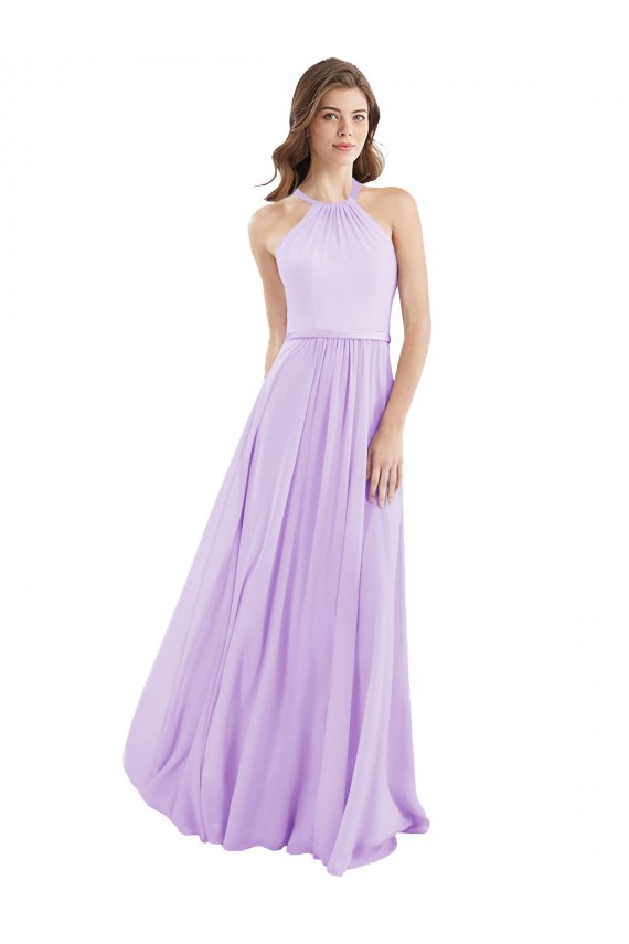 Shop Halter Chiffon A-Line Bridesmaid Dress with Flounce Back