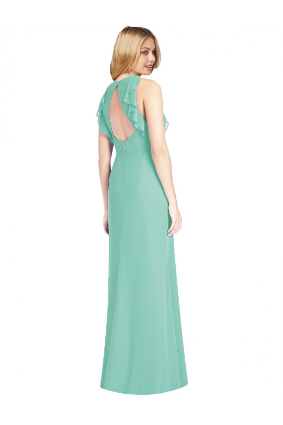 Shop Jewel Neck Mermaid Open Back Chiffon Bridesmaid Dress