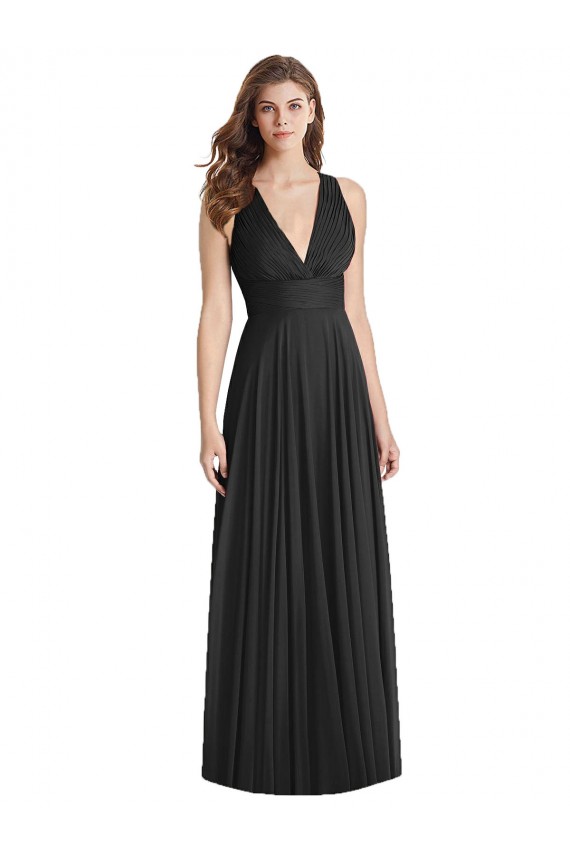 Shop Full Length V-Neck Chiffon Bridesmaid Dress with Wide Criss Cross Straps