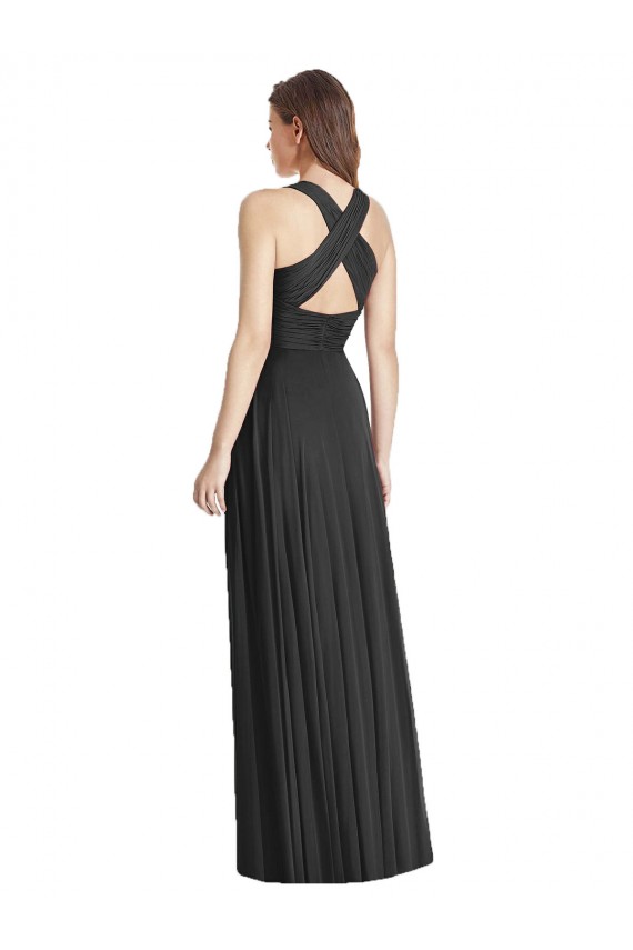 Shop Full Length V-Neck Chiffon Bridesmaid Dress with Wide Criss Cross Straps