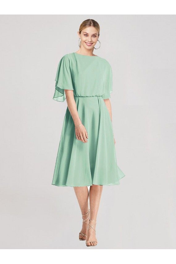 Shop Open Back Flutter Sleeves Cocktail Length Chiffon Bridesmaid Dress