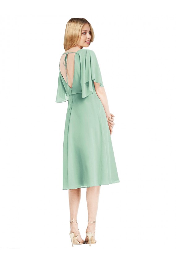 Shop Open Back Flutter Sleeves Cocktail Length Chiffon Bridesmaid Dress