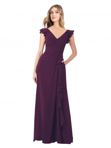 Shop Ruffle Cap Sleeves Long Chiffon Bridesmaid Dress