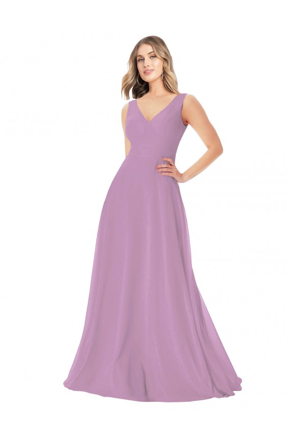 Shop Simple Chiffon V-Neck Bridesmaid Dress with Draped V-Back