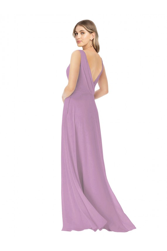 Shop Simple Chiffon V-Neck Bridesmaid Dress with Draped V-Back