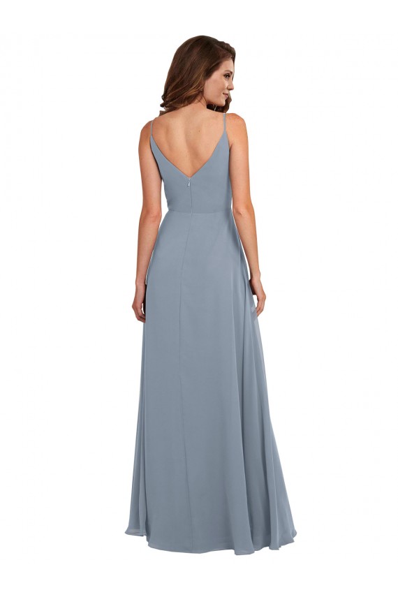 Shop Long Full Length Draped Cowl Neck V-Back Slip Chiffon Bridesmaid Dress
