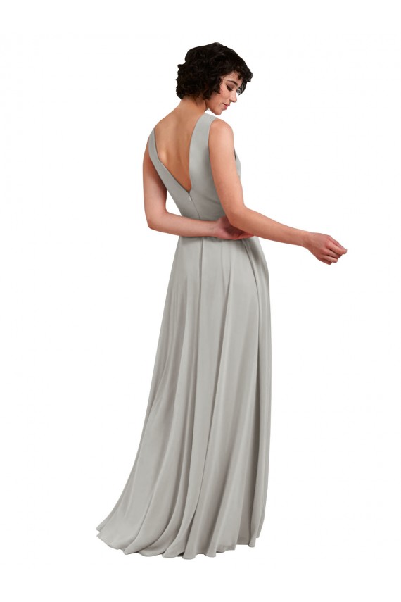 Shop Daring Plunging V-Neck Long Chiffon Bridesmaid Dress with Pleated Bodice