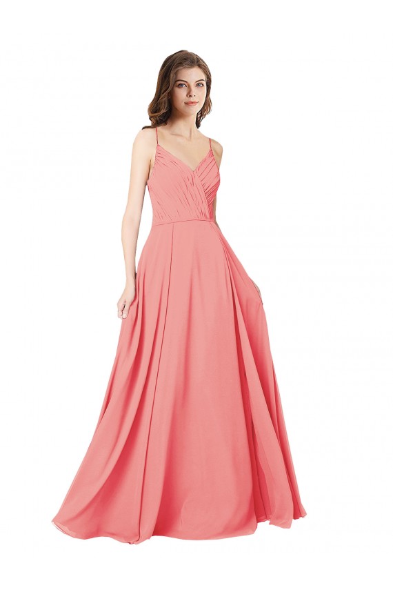 Shop Crossover Bodice Long Chiffon Bridesmaid Dress with Double Back Straps