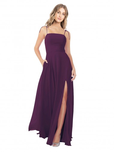 Shop Chiffon Bridesmaid Dress with Front Slit and Keyhole Back