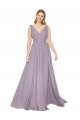 Shop Draped Floor Length High Neck V-Back Chiffon Bridesmaid Dress / Formal Prom Dress with Shirred Bodice