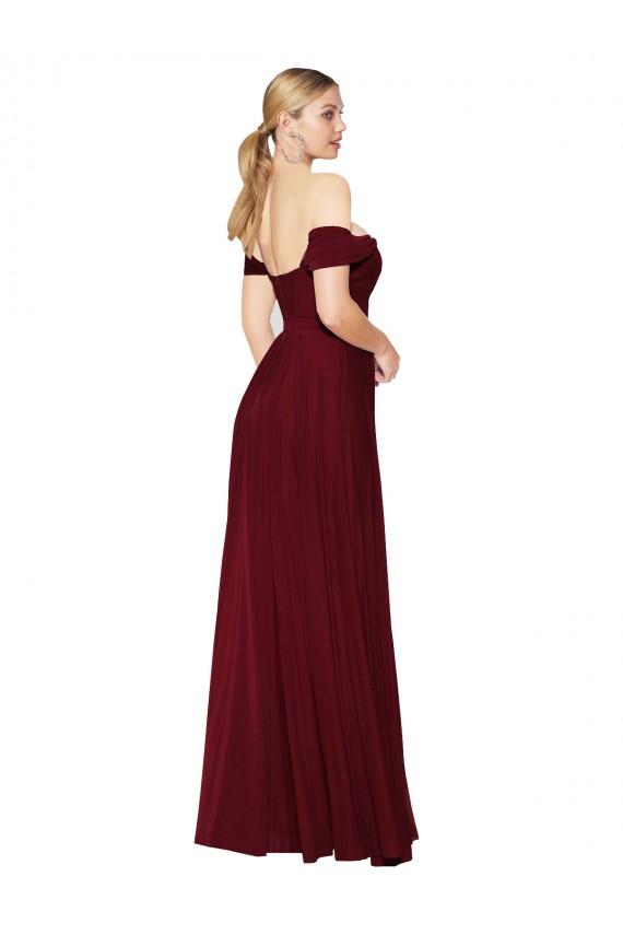Shop Shirred Sweetheat Neckline Off the Shoulder Long Chiffon Bridesmaid Dress / Formal Prom Dress