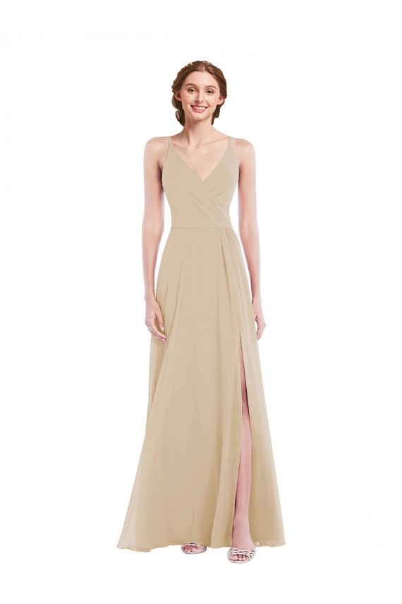Shop Faux Wrap Criss Cross Back Maxi Bridesmaid Dress with Front Slit