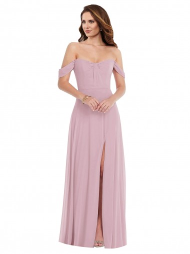 Shop Off the Shoulder Draped Sleeve Maxi Bridesmaid Dress with Front Slit