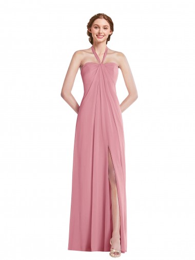 Shop Draped Chiffon Grecian Column Bridesmaid Dress with Front Slit
