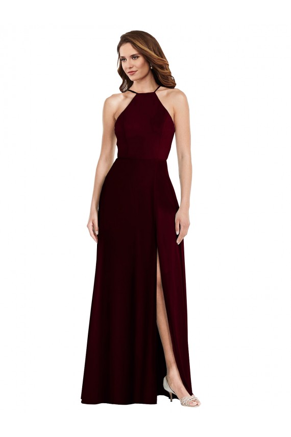 Shop Halter Spaghetti Straps Maxi Bridesmaid Dress with Front Slit
