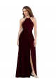 Shop Halter Spaghetti Straps Maxi Bridesmaid Dress with Front Slit