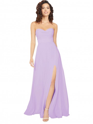 Shop Draped Sweetheart Long Chiffon Bridesmaid Dress with Front Slit