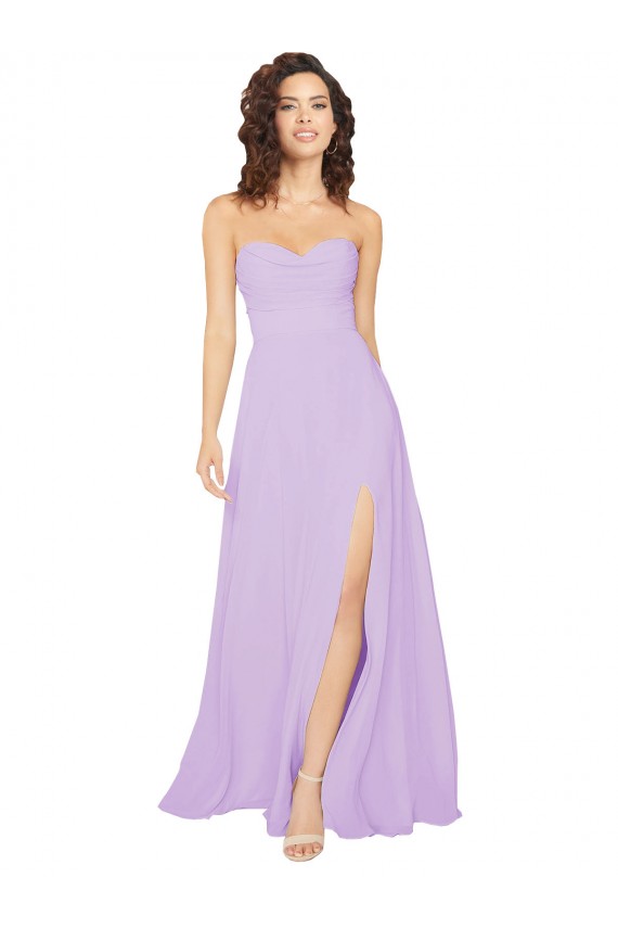 Shop Draped Sweetheart Long Chiffon Bridesmaid Dress with Front Slit