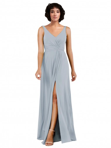 Shop V-Neckline Wrapped Chiffon Bridesmaid Dress with Skirt Slit