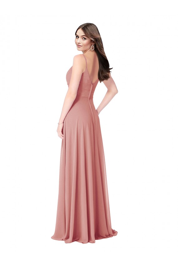 Shop Twist-Knot V-Neck Long Chiffon Bridesmaid Dress with Pockets