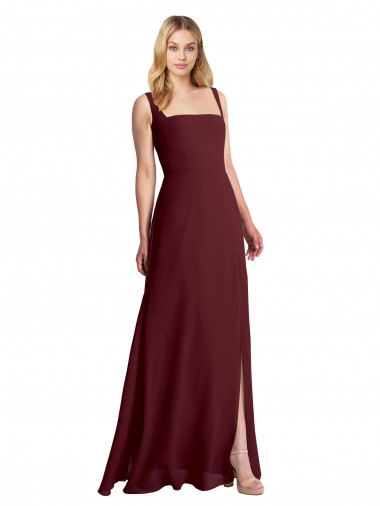 Shop Square Neckline Soft A-Line Chiffon Bridesmaid Dress with Side Slit