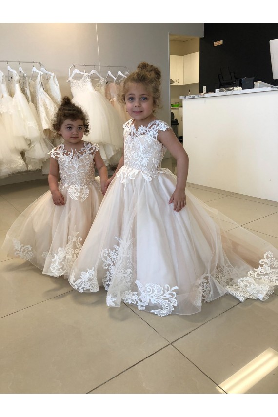 Shop Ivory Ball Gown Chapel Train Sleeveless V-Back Flower Girl Dress