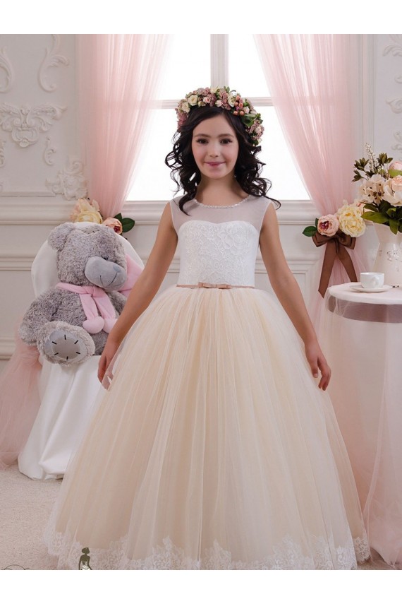 Shop Ivory & Champagne Ball Gown Sweetheart Floor Length Sleeveless Flower Girl Dress