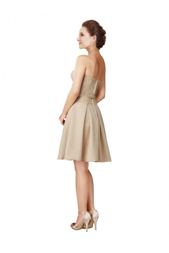 Shop Short Classic Beaded Lace and Satin Bridesmaid Dress with Matching Satin Tie Sash