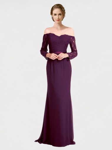Shop Full Length Long Bridesmaid Dress with Lace Off The Shoulder Bodice