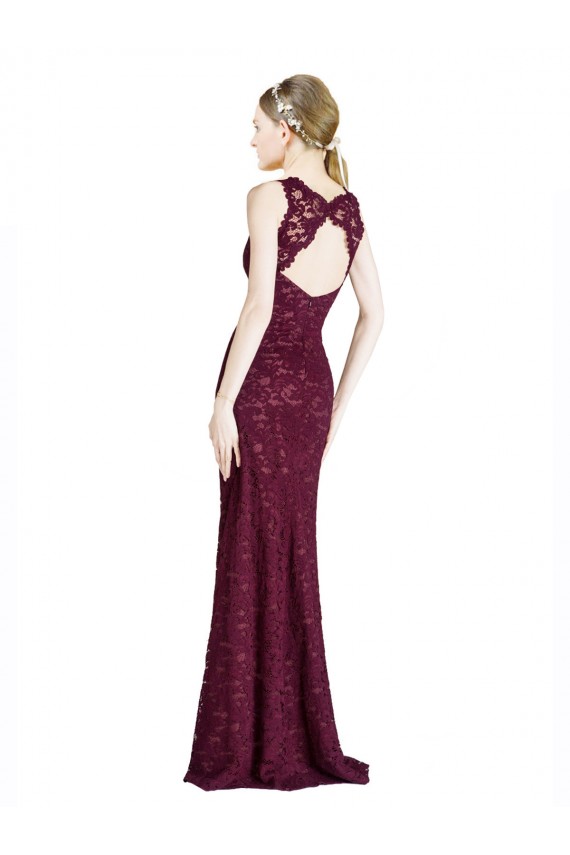 Shop Long Lace Bridesmaid Dress / Prom Dress with Peekaboo Bodice and Keyhole Back