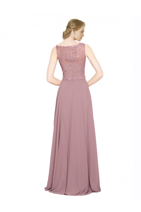 Shop Long A-Line Chiffon Bridesmaid Dress / Prom Dress with Sleeveless Lace Crop Top