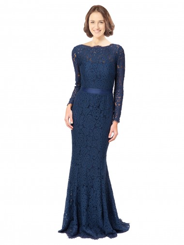 Shop Long Sleeves Floor Length Vintage Lace Bridesmaid Dress with Deep V-Back