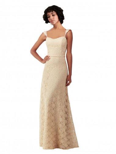 Shop Lace A-Line Long Bridesmaids Dress with Satin Waistband