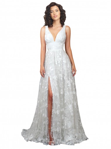 Shop Plunging V-Neckline Wedding Dress with Slit