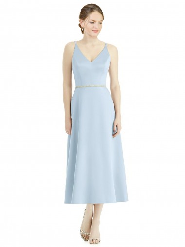 Shop Short Tea Length V-Neck Satin Bridesmaid Dress