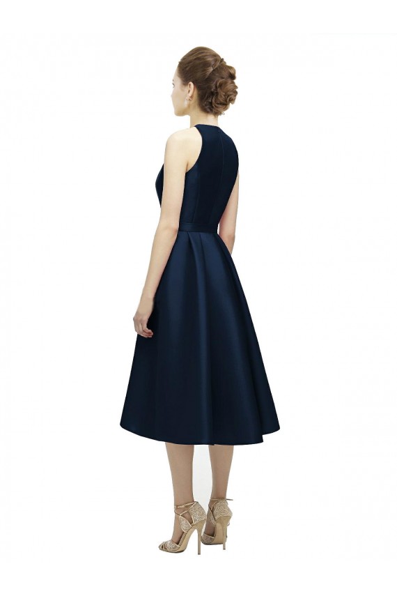 Shop Halter Neck Short Tea Length Sleeveless Satin Bridesmaid Dress