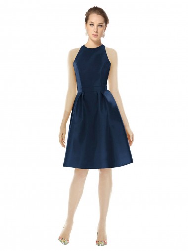 Shop Short Halter Cocktail Length Luxe Satin Cocktail Bridesmaid Dress