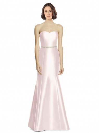 Shop Long Sweetheart Satin Bridesmaid Dress with Slim Beaded Sash