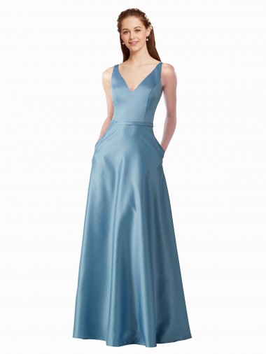 Shop Classic Satin V-Neck A-Line Bridesmaids Dress with Pockets