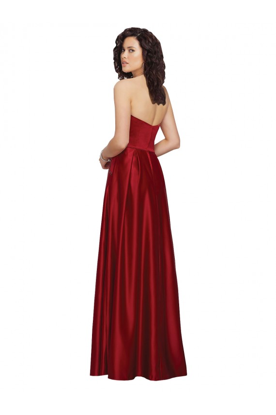 Shop Strapless Satin Bridesmaids Dress with Beaded Pocket and Soft Pleating