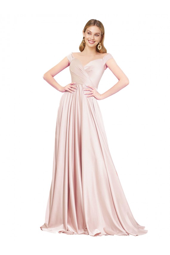 Shop A-Line Off the Shoulder Sweetheart Formal Satin Bridesmaid Dress / Prom Dress