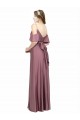 Shop Draped Cold Shoulder Sleeves Long Formal Silky Satin Bridesmaid Dress / Prom Dress with Slit and Tie Back