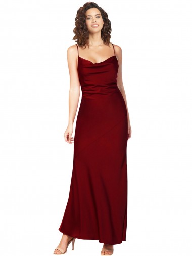 Shop Cowl Neck Low Back Formal Silky Satin Bridesmaid Dress / Prom Dress with Thin Back Straps