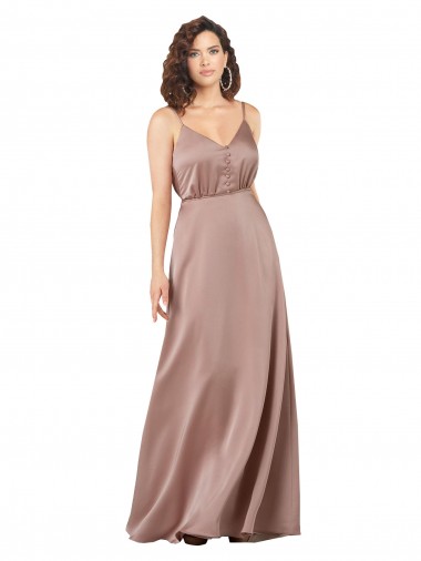 Shop Subtle V-Neckline Formal Silky Satin Bridesmaid Dress with Front Button Detail
